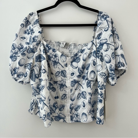 NWT Rachel Zoe linen blue fruits prints top 2X - Picture 3 of 8
